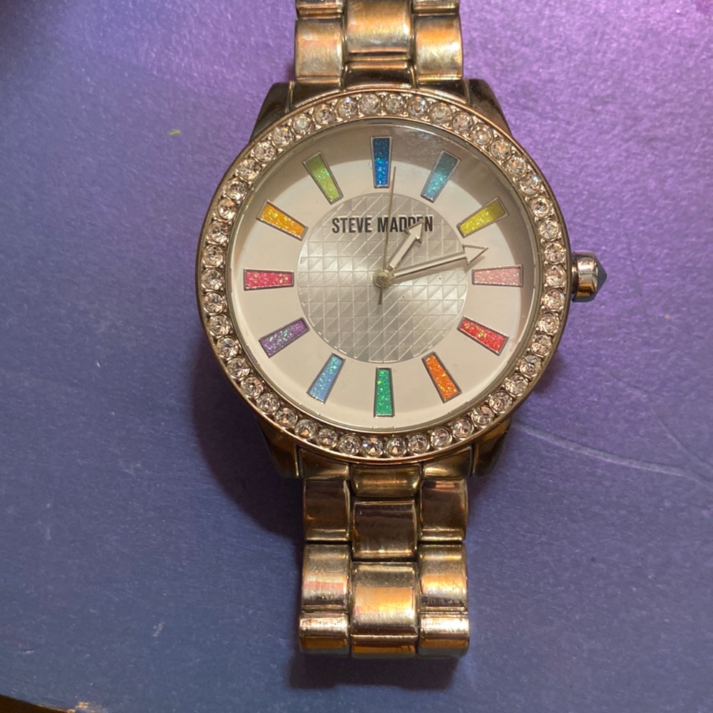 Steve Madden Statement Making Rainbow Crystal Bracelet Watch!